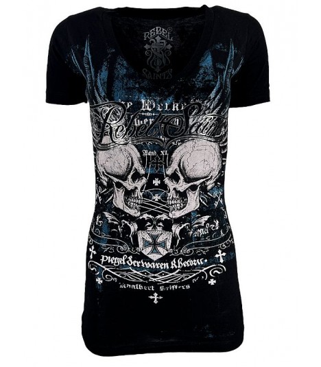 Rebel Saints by Affliction Shirt 2 Skulls