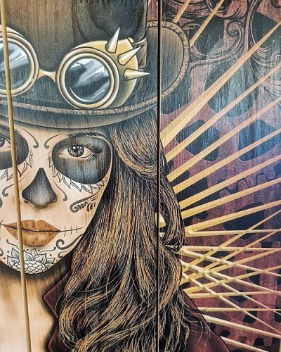 Barmetal Steampunk Lady Design auf Holzlatten 90x60 CM