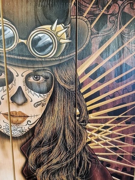 Barmetal Steampunk Lady Design auf Holzlatten 90x60 CM