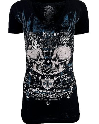 Rebel Saints by Affliction Shirt 2 Skulls