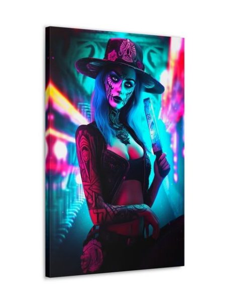 Barmetal Leinwand 80 CM x 60 CM Cyberpunk Cowgirl